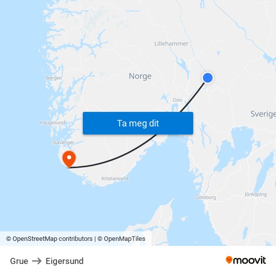 Grue to Eigersund map