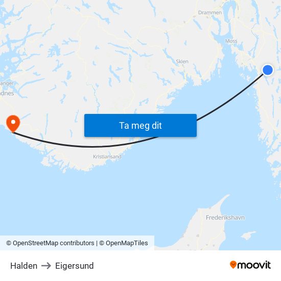 Halden to Eigersund map