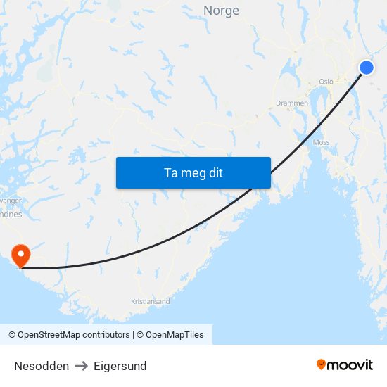 Nesodden to Eigersund map