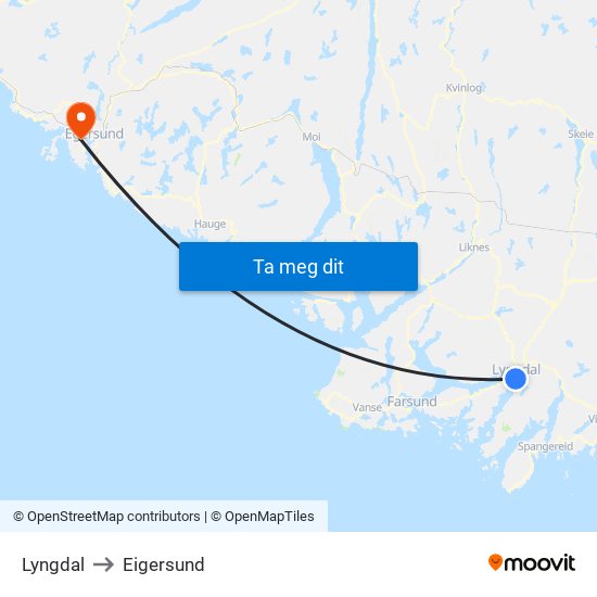 Lyngdal to Eigersund map
