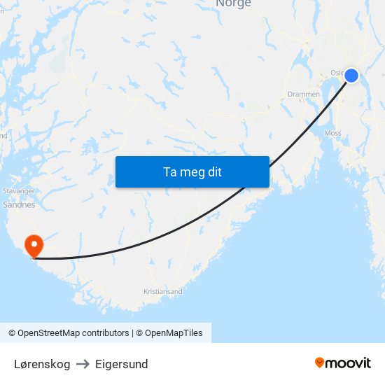 Lørenskog to Eigersund map