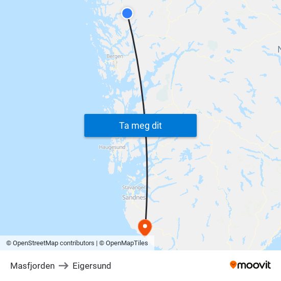 Masfjorden to Eigersund map