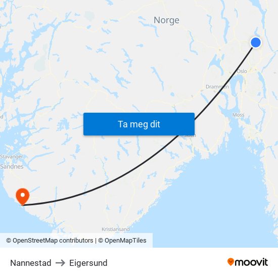 Nannestad to Eigersund map