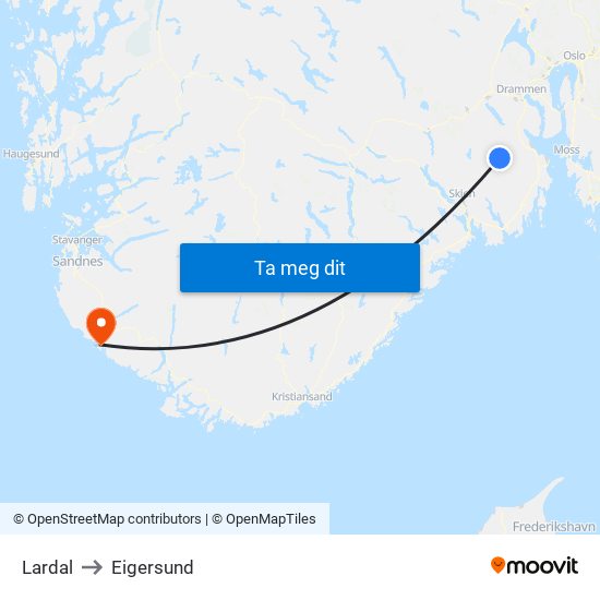 Lardal to Eigersund map