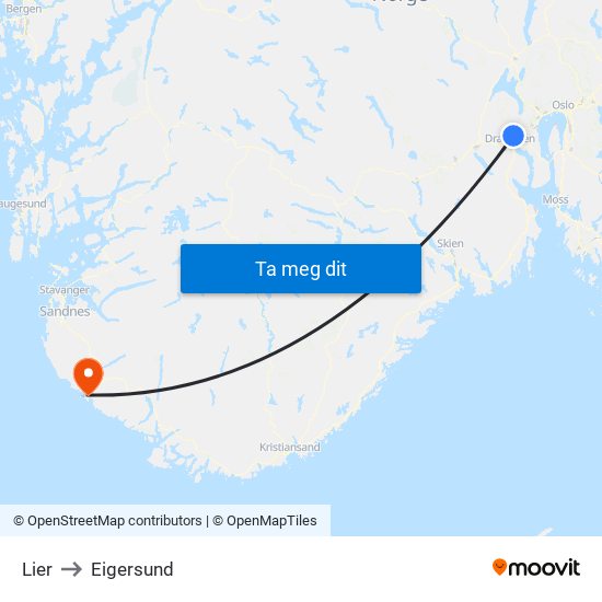 Lier to Eigersund map