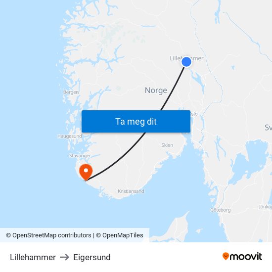 Lillehammer to Eigersund map