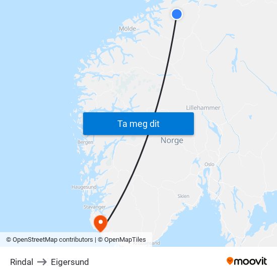 Rindal to Eigersund map