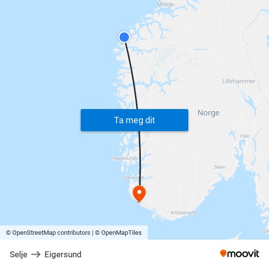 Selje to Eigersund map