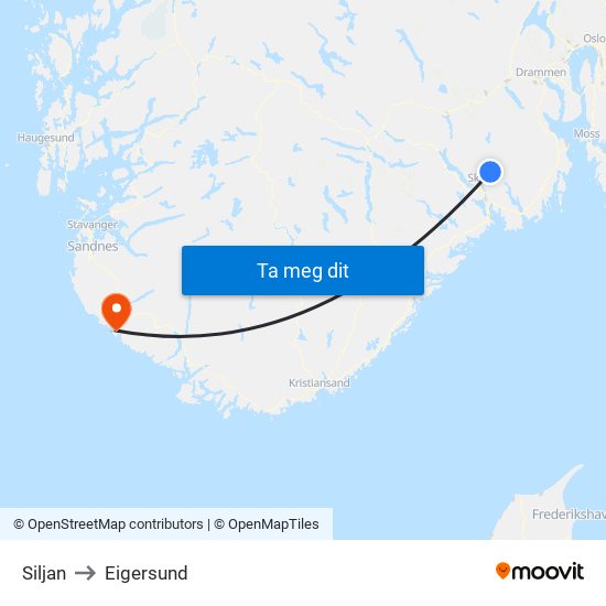 Siljan to Eigersund map