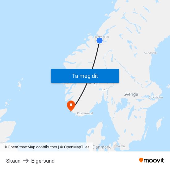 Skaun to Eigersund map