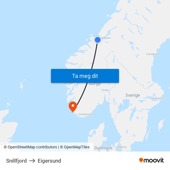 Snillfjord to Eigersund map