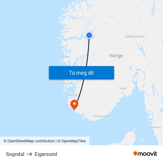 Sogndal to Eigersund map