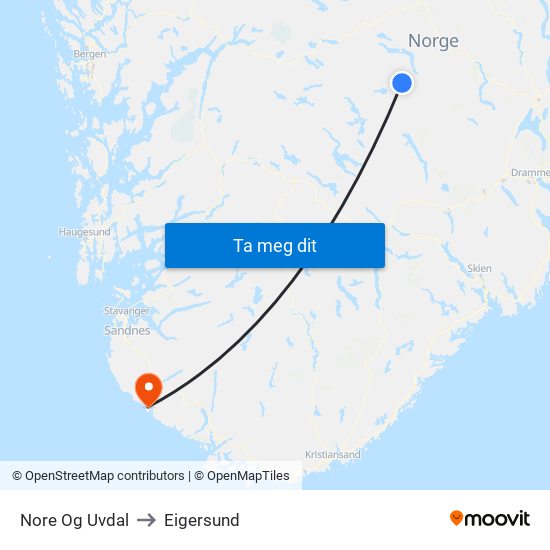 Nore Og Uvdal to Eigersund map