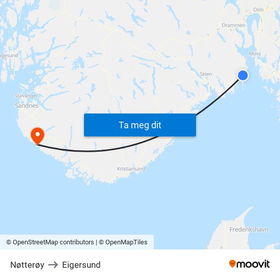 Nøtterøy to Eigersund map