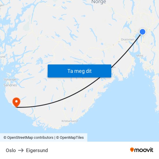 Oslo to Eigersund map