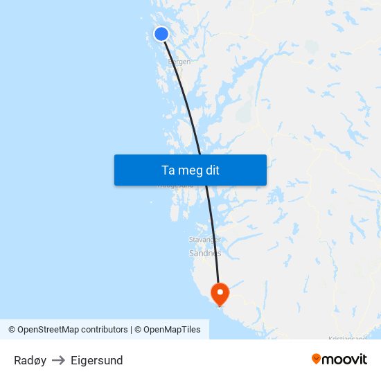 Radøy to Eigersund map
