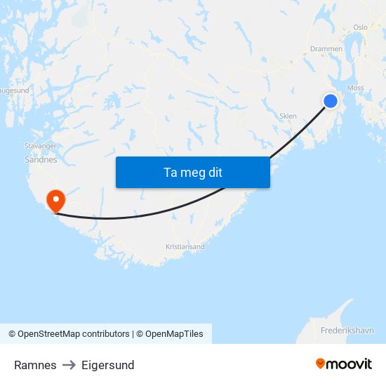 Ramnes to Eigersund map