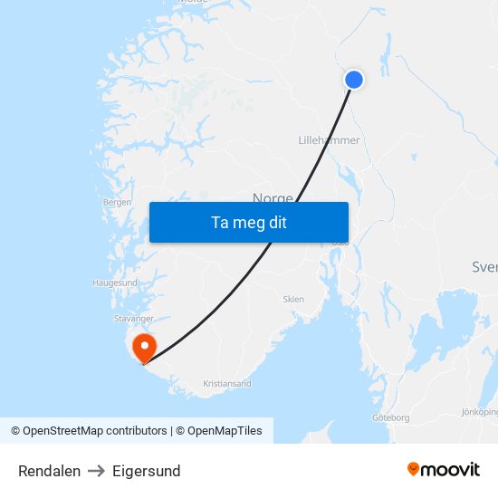 Rendalen to Eigersund map