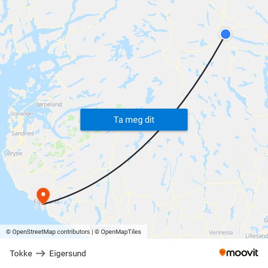 Tokke to Eigersund map