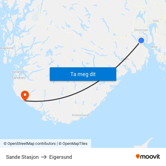 Sande Stasjon to Eigersund map