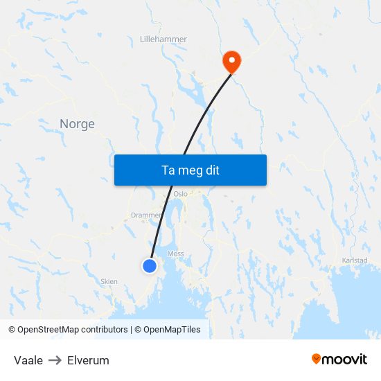 Vaale to Elverum map