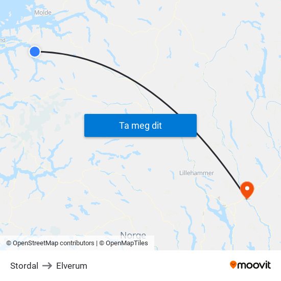 Stordal to Elverum map