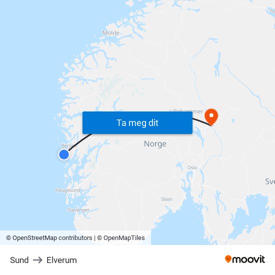 Sund to Elverum map