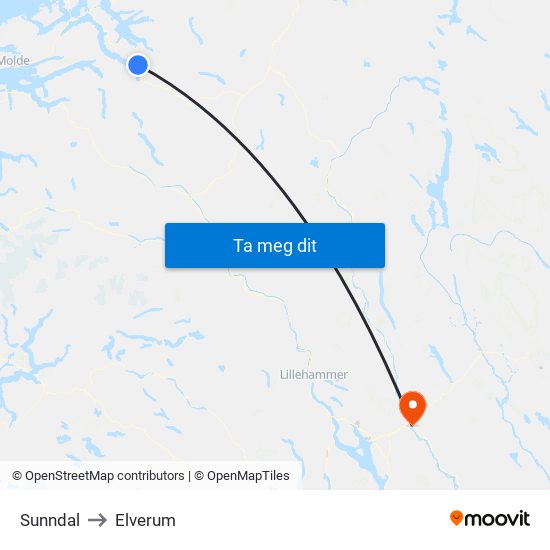 Sunndal to Elverum map