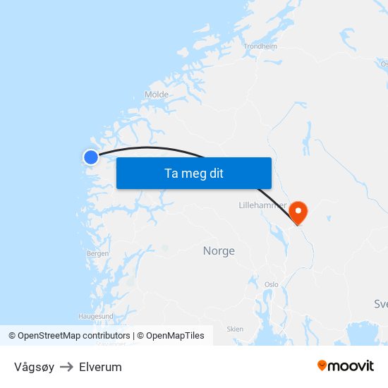 Vågsøy to Elverum map