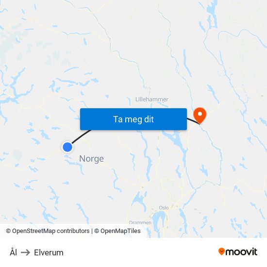 Ål to Elverum map
