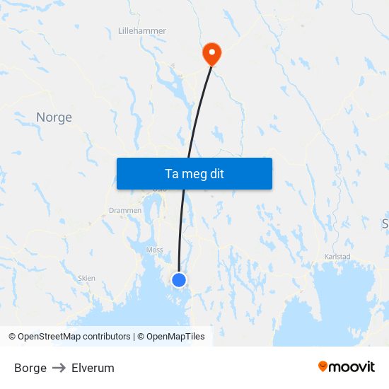 Borge to Elverum map