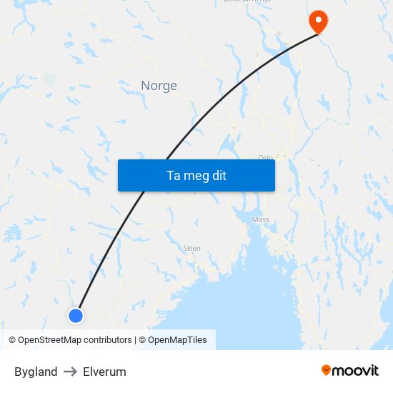 Bygland to Elverum map