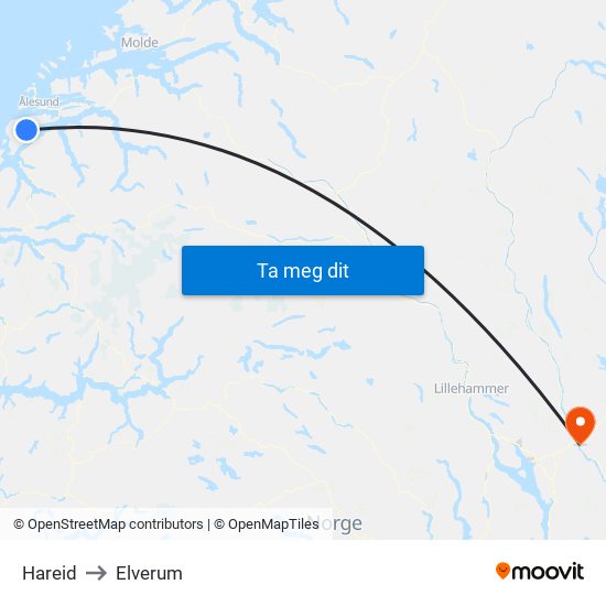 Hareid to Elverum map