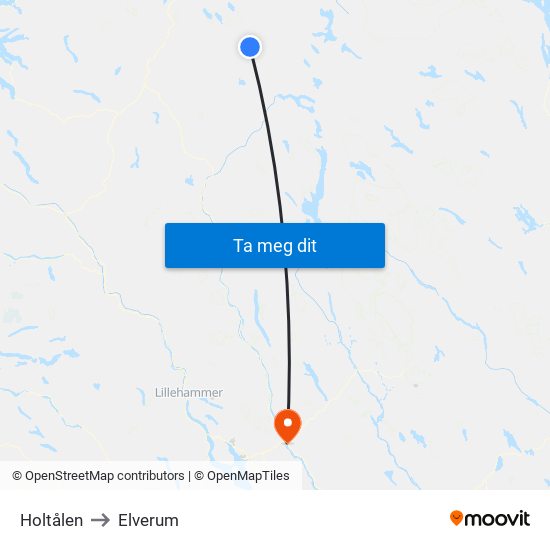 Holtålen to Elverum map