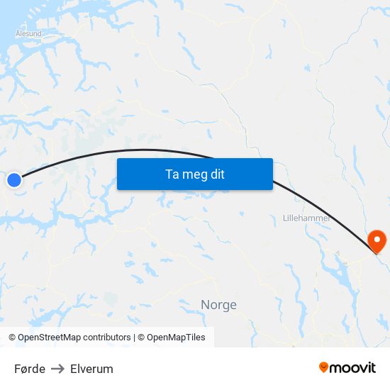 Førde to Elverum map