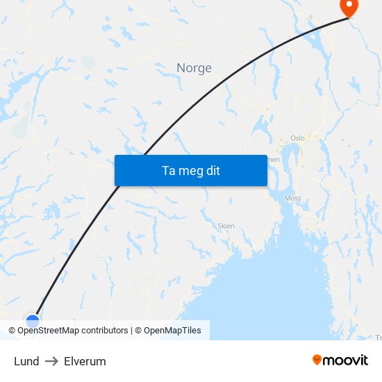 Lund to Elverum map