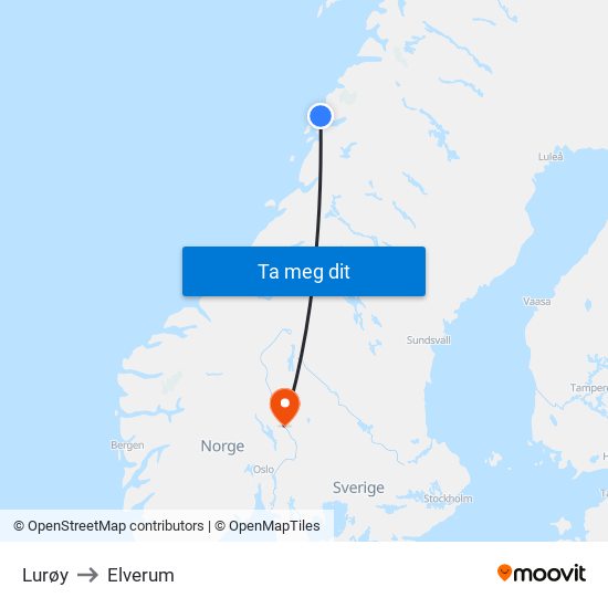 Lurøy to Elverum map