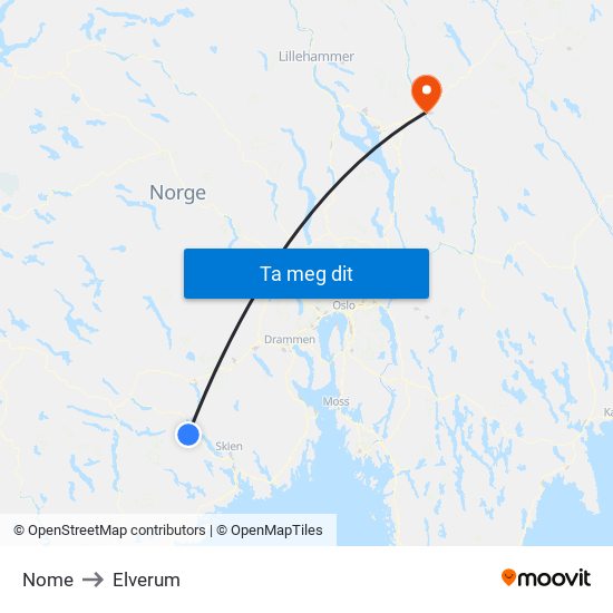 Nome to Elverum map