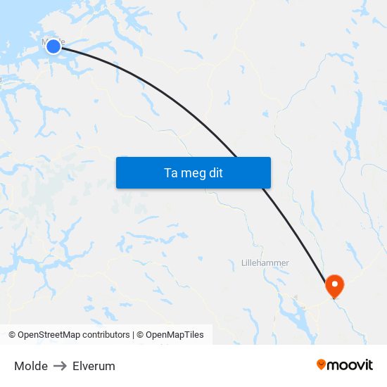 Molde to Elverum map