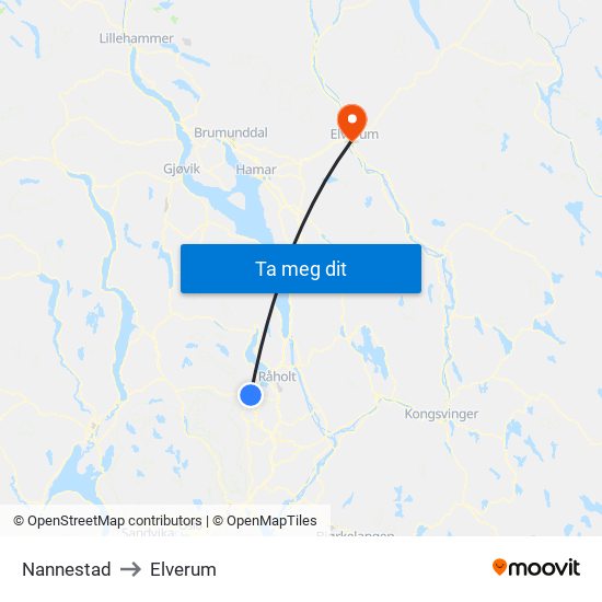 Nannestad to Elverum map