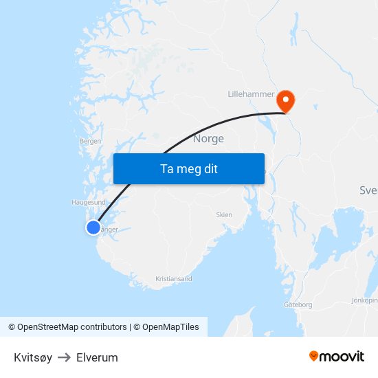 Kvitsøy to Elverum map