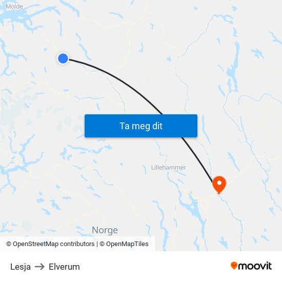 Lesja to Elverum map