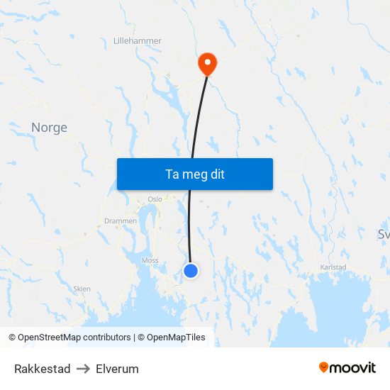 Rakkestad to Elverum map