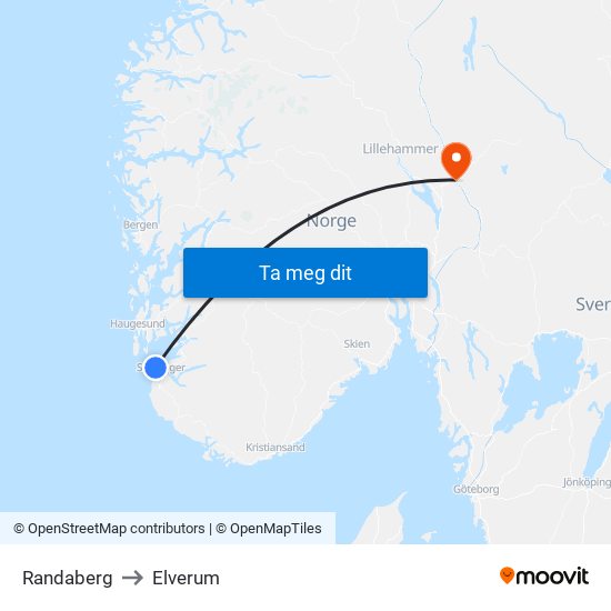 Randaberg to Elverum map