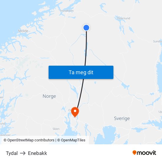 Tydal to Enebakk map