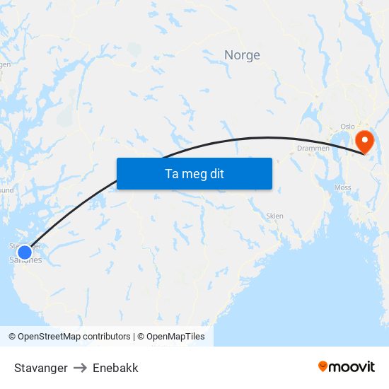 Stavanger to Enebakk map