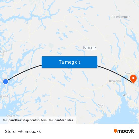 Stord to Enebakk map