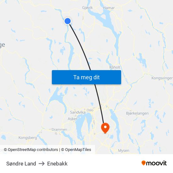 Søndre Land to Enebakk map