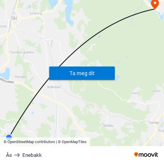 Ås to Enebakk map