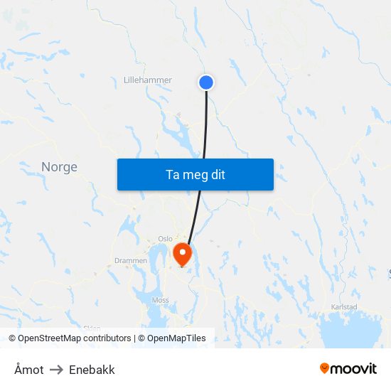Åmot to Enebakk map